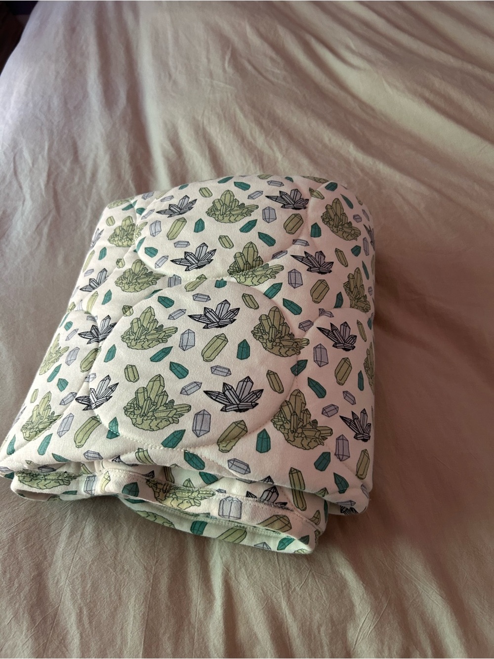 kate quinn White Throw Blanket with Green and Teal Crystal Print